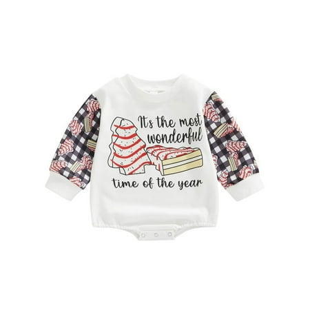 

Glookwis Baby Letter Print Bodysuit Xmas Onesies Loose Pullover Bodysuits Crew Neck Spliced Jumpsuit Top Romper Black 70cm