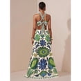 thumbnail image 2 of Green Floral Print Halter Neck Maxi Dress With Cut-Out Waist And Tiered Skirt For Vacation Party, 2 of 6