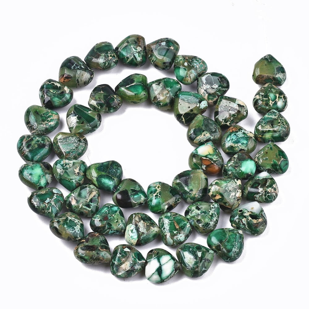 5pcs Natural Imperial Jasper Beads Strands Heart Dyed Green 9~10x10x5mm Hole: 1.2mm about 44~45pcs/strand 15.55~15.94 inch(39.5~40.5cm)