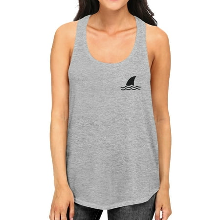 Mini Shark Womens Grey Cute Graphic Sleeveless Shirt Racerback