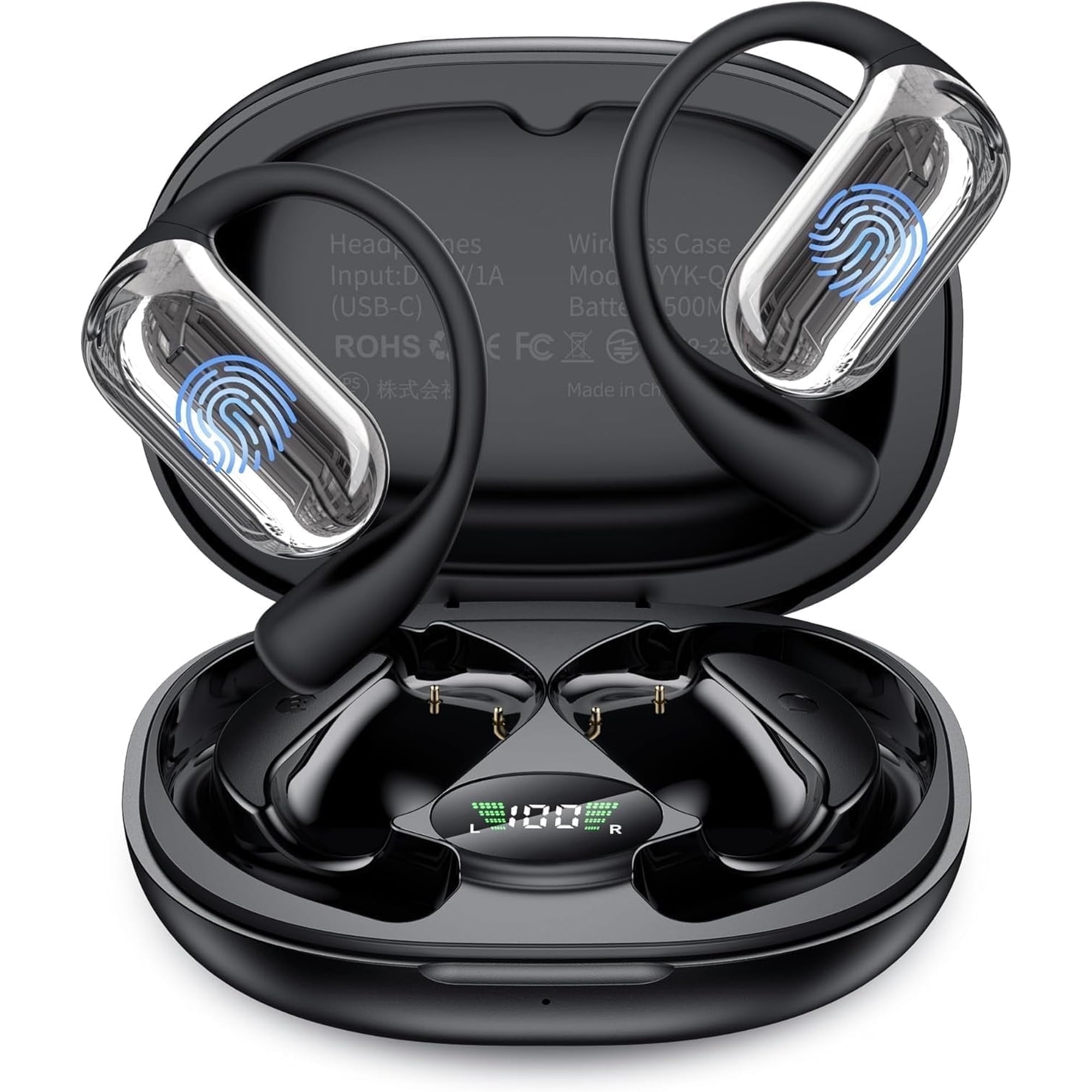 Open Ear Headphones, Bluetooth Headphones 5.4 Sports with Smart Digital Display, 50H Playtime, IP7 Waterproof, Wireless Earbuds Lightweight Design Fit Cycling Running Workout