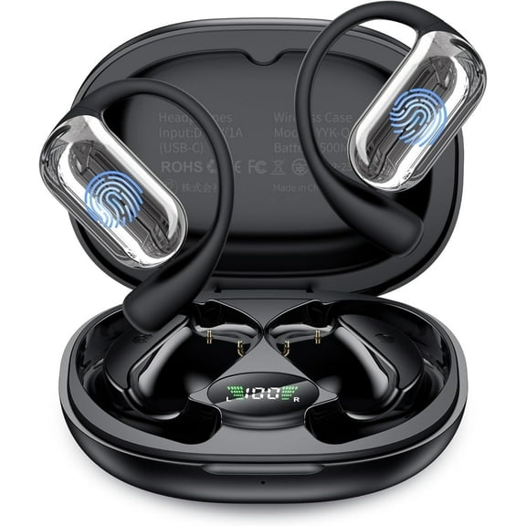 Open Ear Headphones, Bluetooth Headphones 5.4 Sports with Smart Digital Display, 50H Playtime, IP7 Waterproof, Wireless Earbuds Lightweight Design Fit Cycling Running Workout