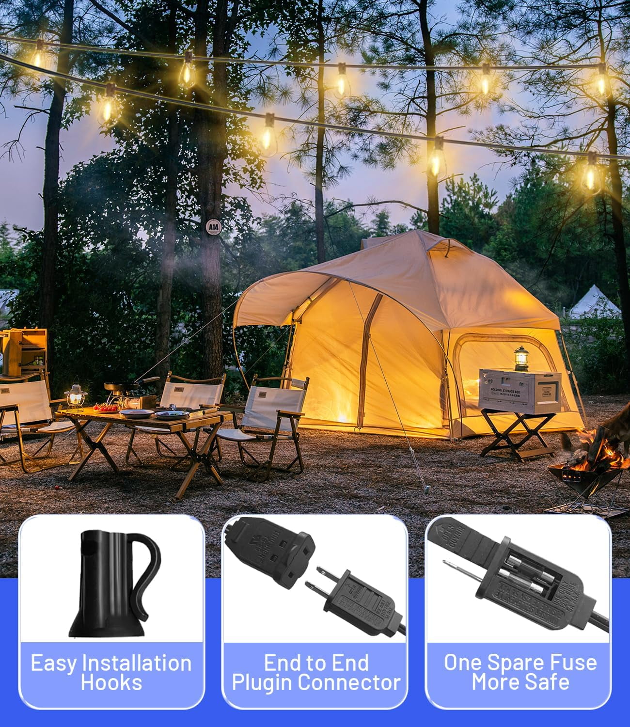 200FT Outdoor String Lights, Ultra Long Waterproof 60+2 Edison Shatterproof Bulbs Led Outside Patio Lights for Porch Deck Garden Backyard Balcony Wedding Party Decor