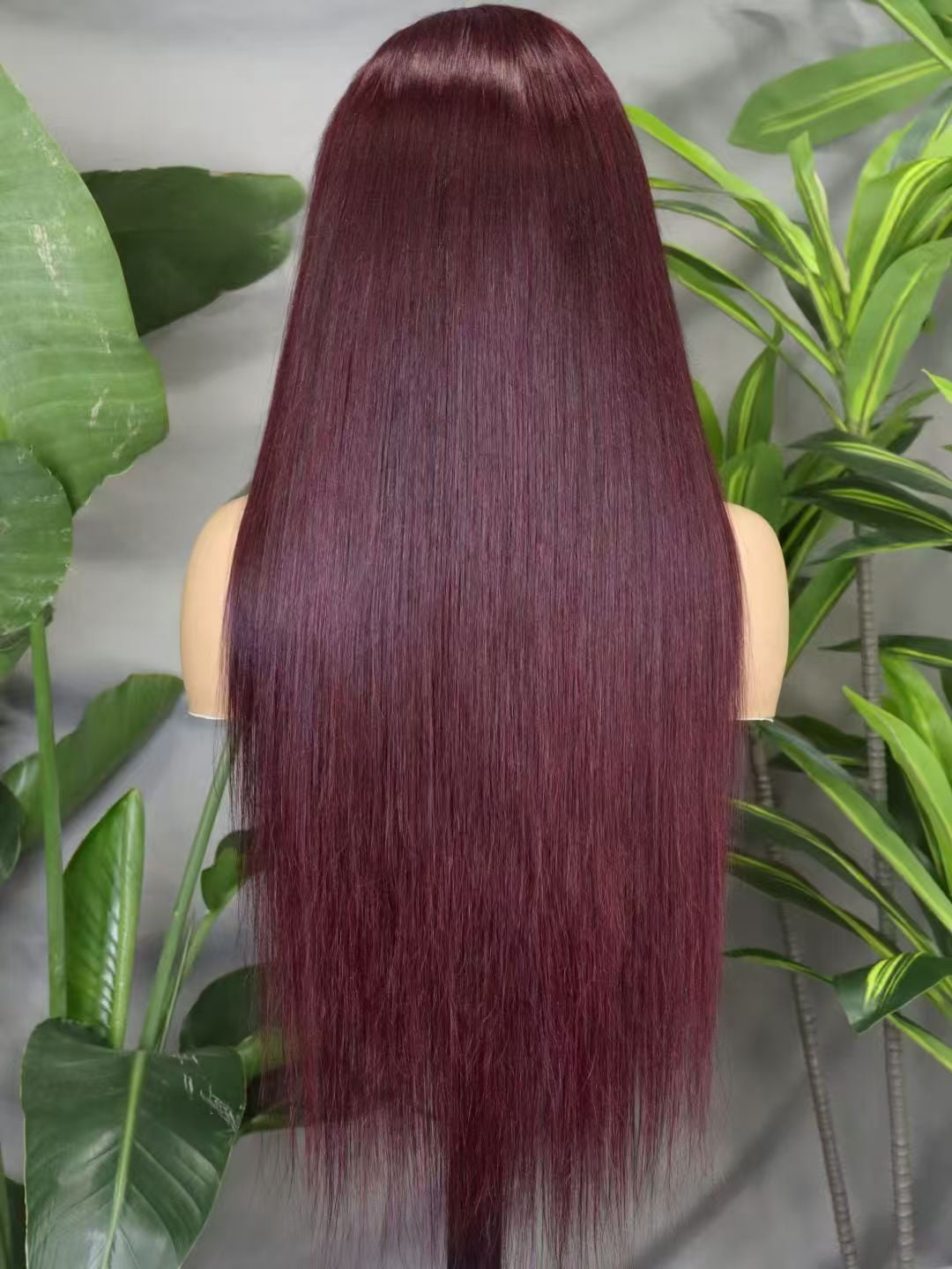 Hidden Strap Straight 360 Full Lace Front Wig Human Hair Glueless Wigs 26inch Pre Plucked 250% Density 99j Color Wig With Drawstring HD Full Lace Human Hair Wigs 26Inch