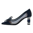 thumbnail image 2 of FSJ Women Chic Rhinestones Mesh Bow Pointed Closed Toe Pumps Crystal Chunky Mid Heel Slip On Bridal Wedding Dress Shoes Size 15 Navy, 2 of 4