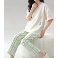thumbnail image 7 of Cotton Women Pajama Set 2 Pcs Short Sleeve Pullover Top Sleepwear Long PJ Pants, 7 of 7