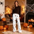 thumbnail image 6 of 1-Pc Ghost Print Elastic Waist Pajama Pants for Women, Halloween Loose Fit Lounge Bottoms — No Drawstring Sleepwear with Pumpkin Graphic Comfy Night Trousers White XL, 6 of 7