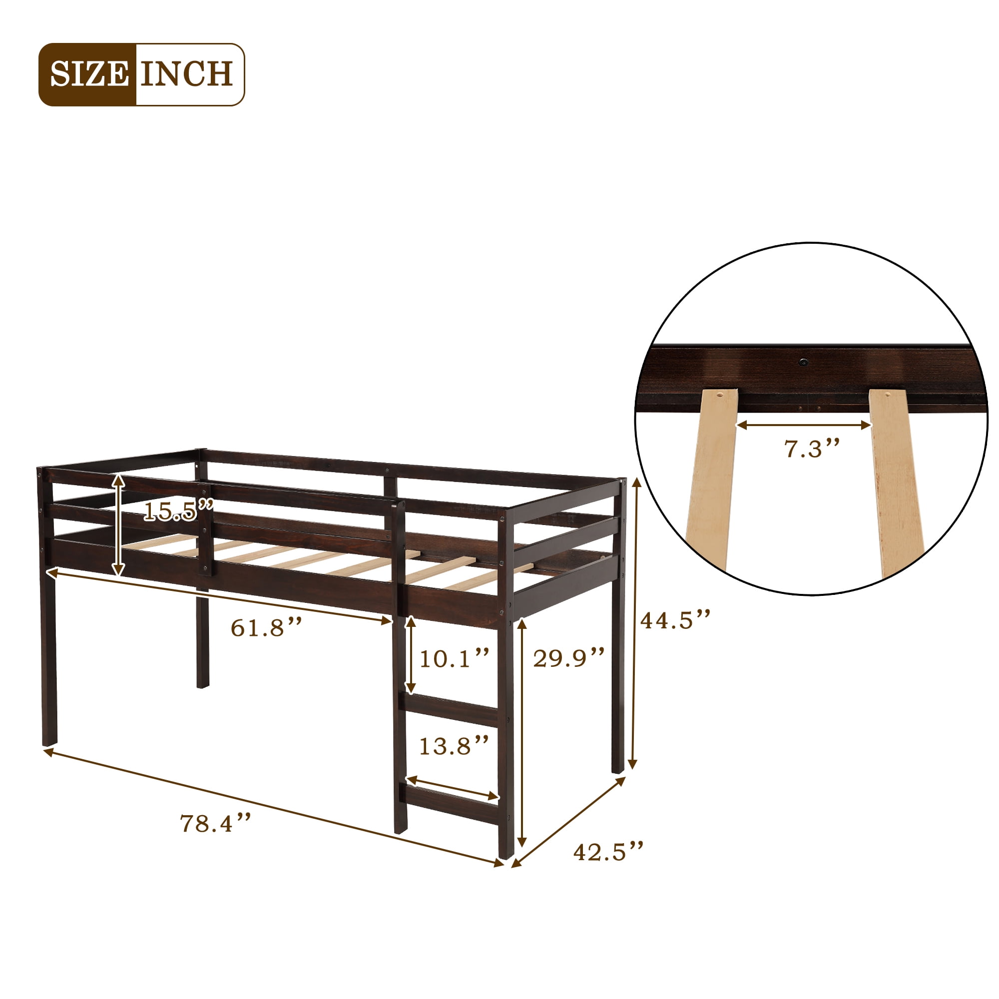 Kepooman Twin Size Low Study Loft Bed with Cabinet & Rolling Desk for Bedroom, Espresso Kepooman Twin Size Low Study Loft Bed with Cabinet & Rolling Desk for Bedroom, Espresso