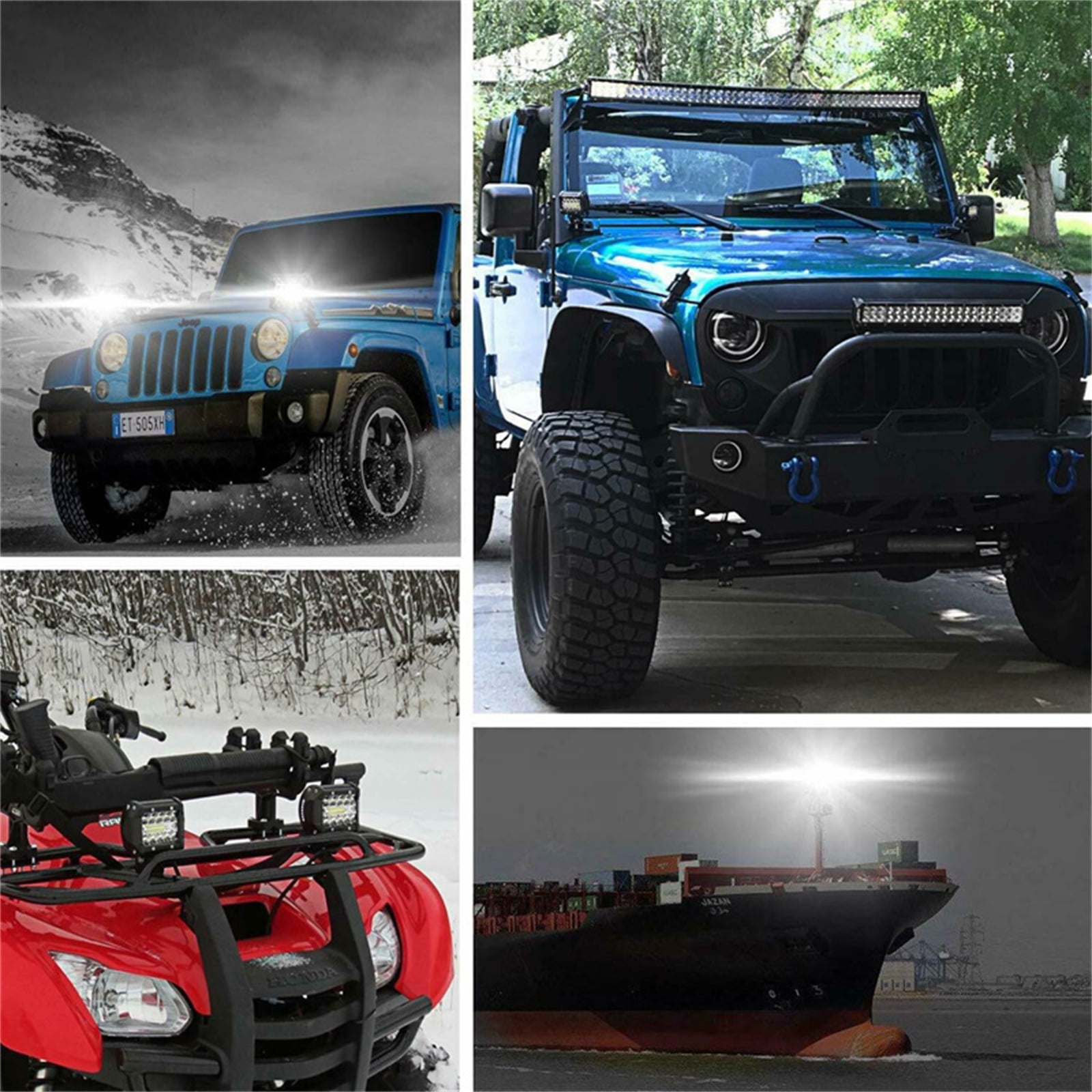 22inch Dual Row Spot LED Light Bar Off Road ATV Driving Light+4x 4 inch LED Pods Fog Lights Work Lights for Jeep Trucks Polaris ATV UTV Boat