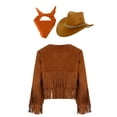 thumbnail image 4 of iiniim Girls Cowboy Cowgirl Halloween Costume Wild Western Sheriff Tassels Fringe Coat with Bandana Hat Outfits Brown&Orange 12, 4 of 7