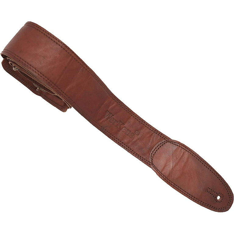 WerKens Genuine Leather Vintage Guitar Strap - 2 Inch, Brown Padded  Acoustic / Electric / Bass Guitar Straps 