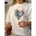thumbnail image 1 of Vintage Floral Heart Print Crew Neck Polyester T-Shirt for Women, 100% Polyester Knit, Geometric Pattern, Regular Fit, Short Sleeve - Summer Casual Top, 1 of 6