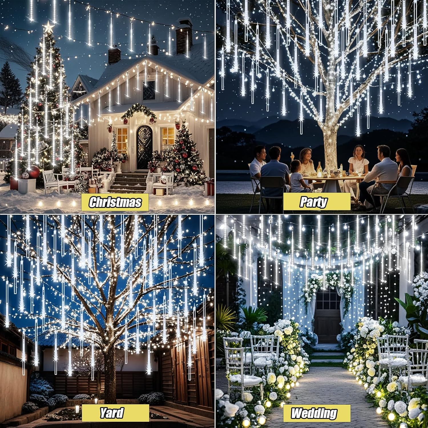 DONGPAI Meteor Shower Lights Outdoor, 11.8 Inch 8 Tube Icicle Lights, Waterproof Meteor Christmas Lights Outdoor, Hanging Falling Rain Lights for Xmas Tree Outside Holiday Decoration