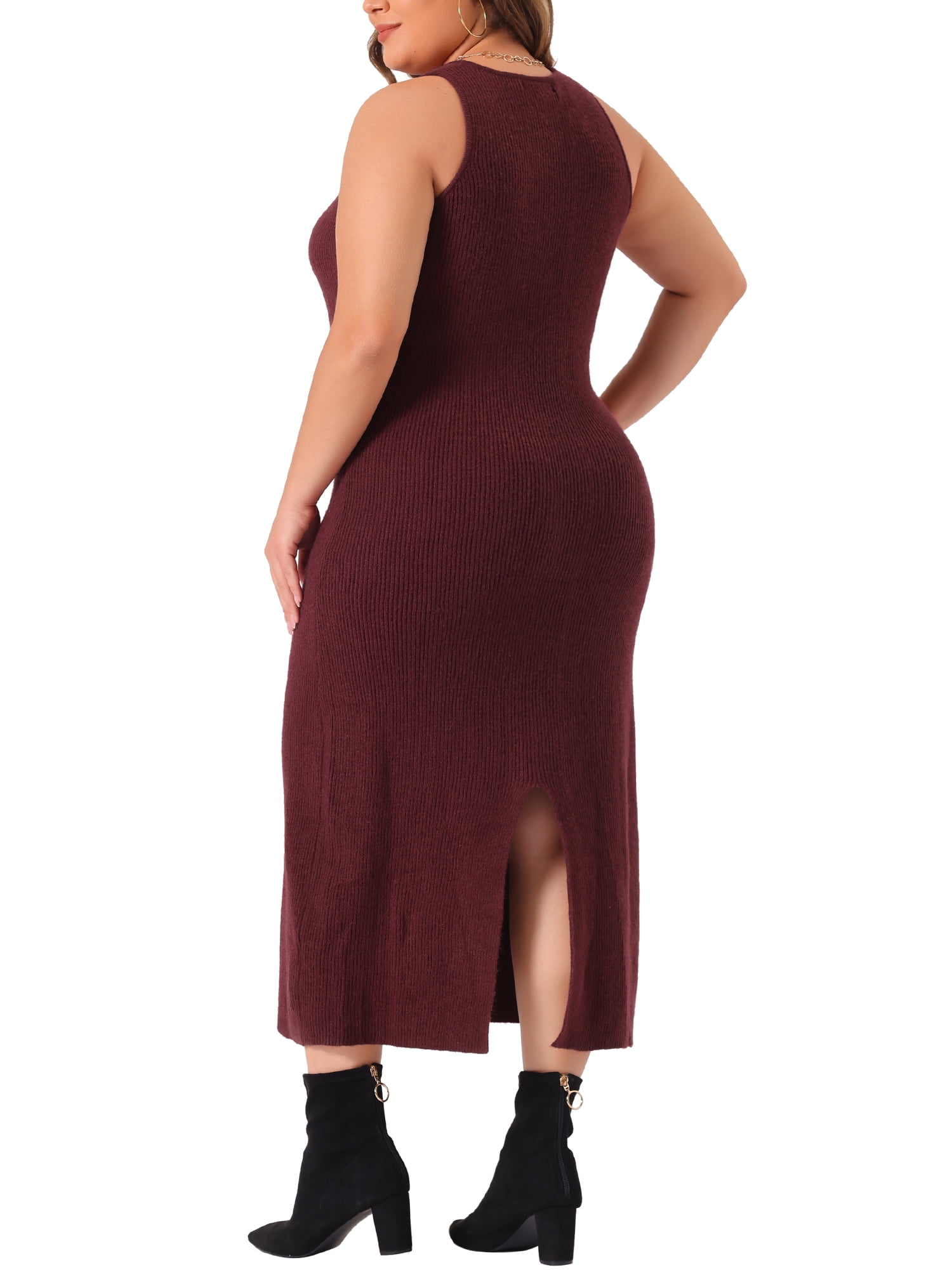 DARING DIVA Plus Size Sweater Crew Neck Sleeveless Midi Tank Dress 2X Burgundy