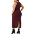thumbnail image 3 of Agnes Orinda Women's Plus Size Sweater Dress Crew Neck Sleeveless Knit Bodycon Midi Tank Dresses 4X Burgundy, 3 of 6