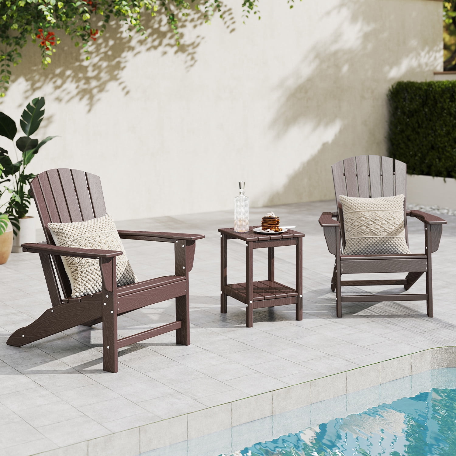 PIPOPA Outdoor Adirondack Chair, HDPE All Weather Patio Chair for Deck Backyard Garden, BrownWood