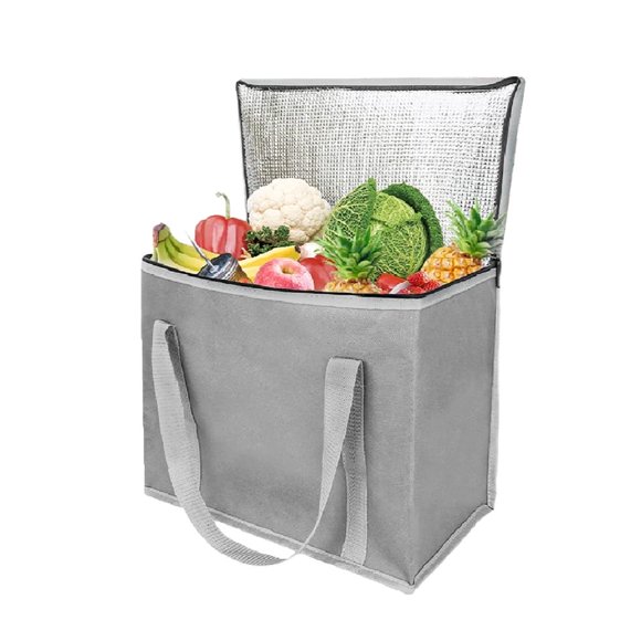 YOPTOP Insulated Reusable Grocery Shopping Bags X-Large Picnic Cooler Bag Zipper Zippered Top Cold Grey,Grey,1
