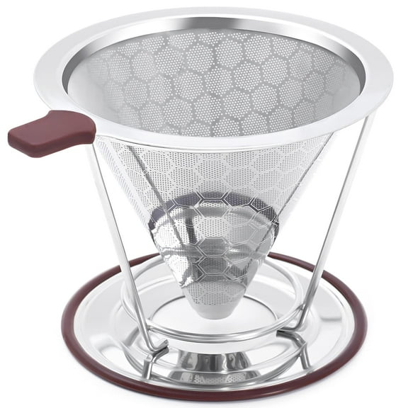 Pour Over Coffee Dripper Stainless Steel Double-layer Coffee Filter fits Hand-grinding Coffee, Cups Brew Once a Time Suitable for Families