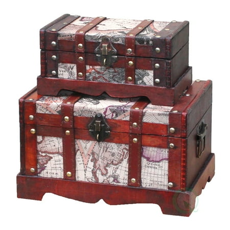 K1 Box - Vintiquewise® Old World Map Wooden Trunk/Box, Set of 2