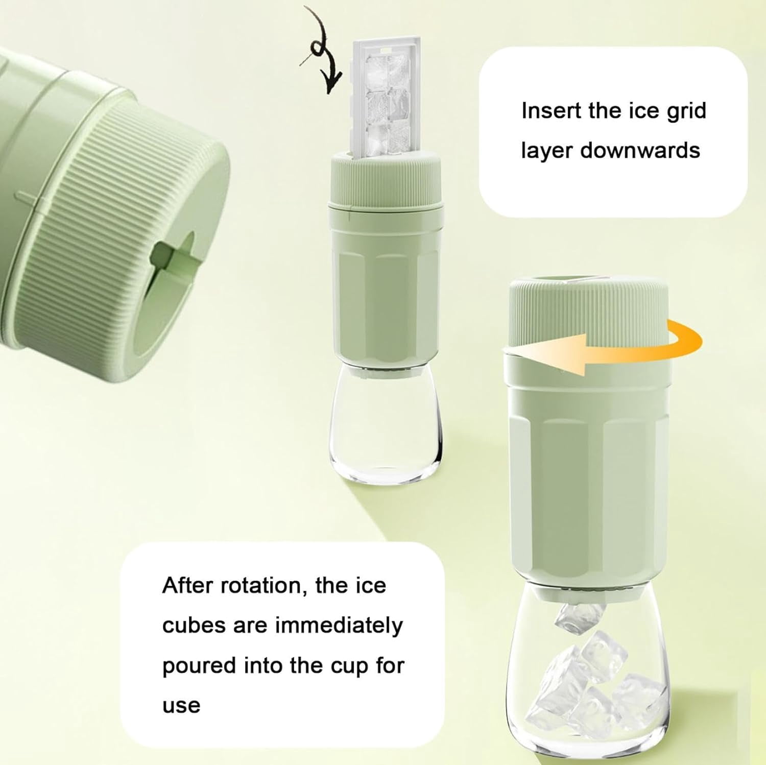 Easy-Twist Ice Cube Tray Kit with Lid - 3-Pack Stackable Ice Molds & Release Tool, BPA-Free Rotating Ice Maker for Whiskey, Cocktails & Home Bar (Green)