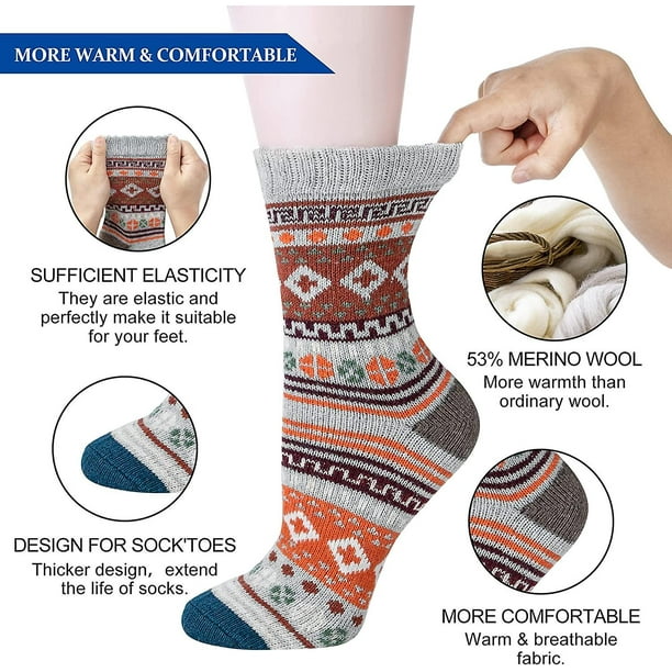 Crday 5 Pairs Merino Wool Socks Womens Thicken Thermal Knitting