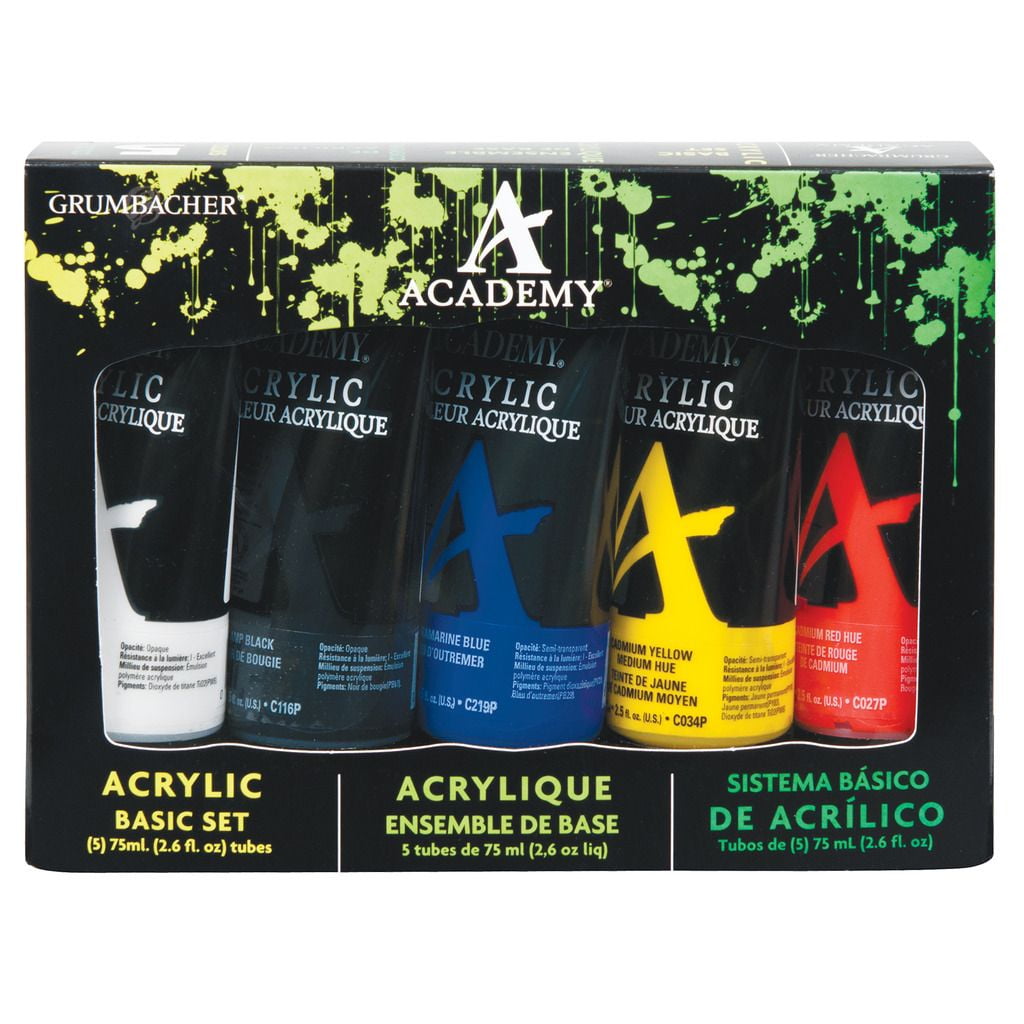 Grumbacher Academy Acrylic Basic Set, 5 Colors