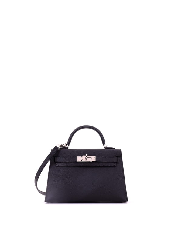 Pre-Owned Kelly Mini II Bag Noir Epsom with Palladium Hardware 20 By Rebag