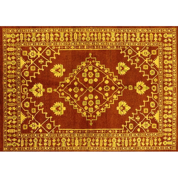 Ahgly Company Indoor Rectangle Oriental Yellow Industrial Area Rugs, 7' x 10'