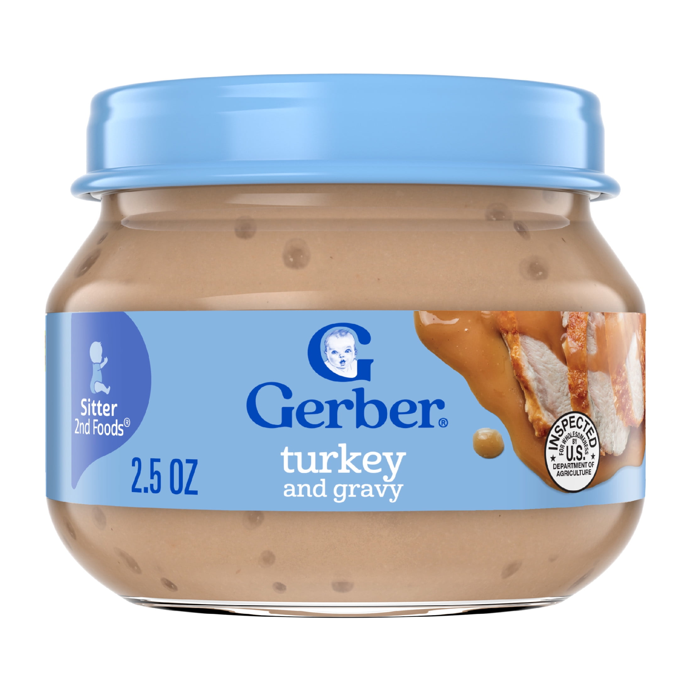 (12 pack) Gerber Stage 2 Baby Food Puree, Turkey and Gravy, Meat Puree, 2.5 oz Jar