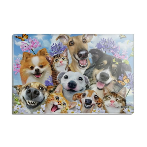Dogs Cats Fun in the Sun Selfie Rectangle Acrylic Fridge Refrigerator Magnet