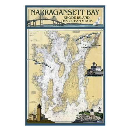 Narragansett Bay Rhode Island - Narragansett Bay, Rhode Island Nautical Chart Print Wall Art By Lantern Press