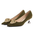 thumbnail image 2 of FSJ Women Graceful Crystal Decoration Pointed Toe Pumps Kitten Heel Slip On Party Dress Dancing Shoes Size 9 Olive Green, 2 of 5
