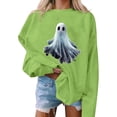 thumbnail image 5 of thefmos Women's Long Sleeve Halloween Print Sweatshirt Casual Festive Pullover Spooky Loose Fit Season Fall Fashion Outfit, Mint Green 2XL, 5 of 5