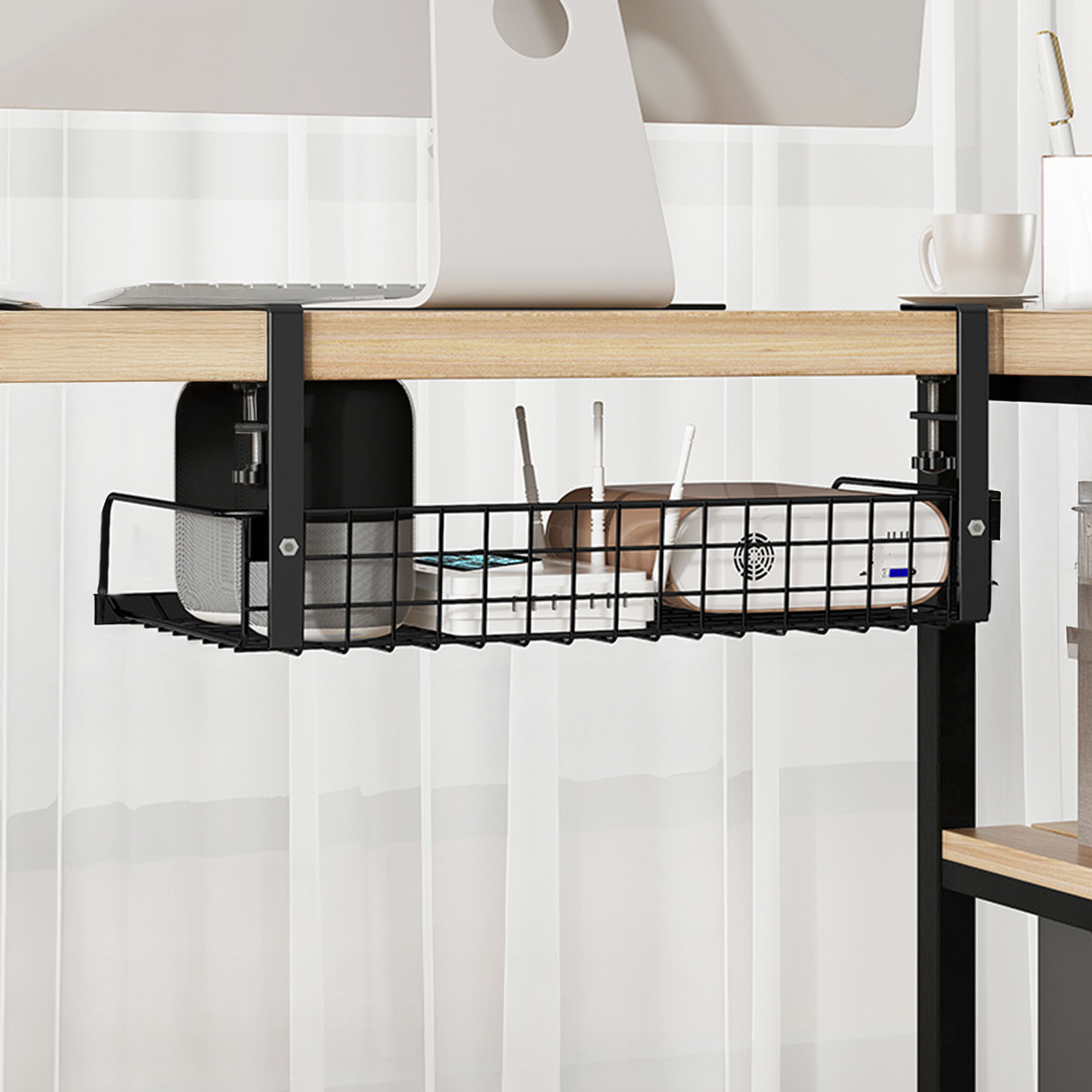 Storage Rack Under-Desk Cable Management Tray Hollow Design Easy to Install Adjustable Cable Management Rack