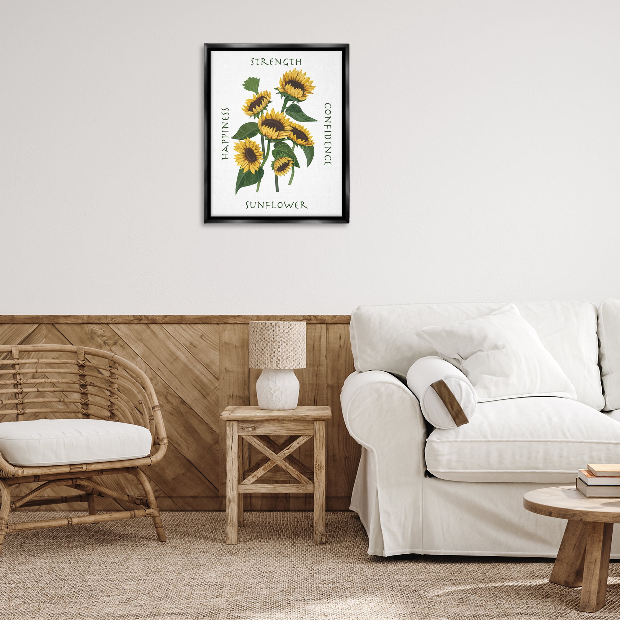 Stupell Industries Inspirational Words Sunflower Botanical & Floral Painting Black Floater Framed Art Print Wall Art, 25 x 31
