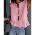 thumbnail image 5 of Linen Tie Front Tank Top Women Pleated Peplum Blouse Y2K Babydoll Ruffle Shirt Sleeveless Tunic Outfits Pink S, 5 of 10