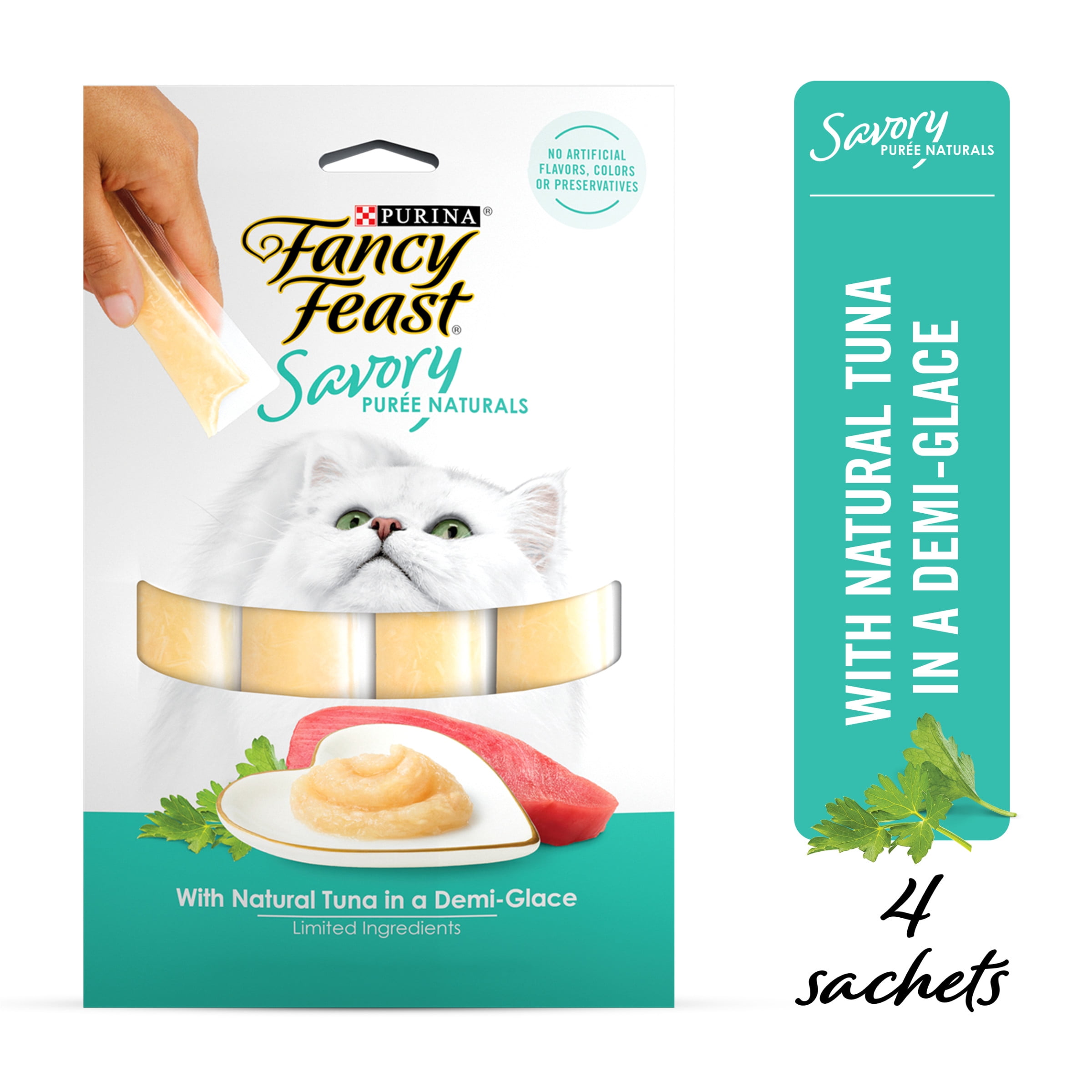 Fancy Feast Squeezable Cat Treats Tube, Savory Puree Naturals With Natural Tuna in a Demi-Glace ...