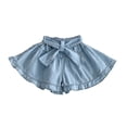 thumbnail image 3 of Dpytoraw Girls Denim Skort, Bow Flounce Ruffle Trim for Summer Casual Blue Size 3-4 Years, 3 of 4
