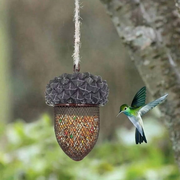 Hanging Acorn Metal Bird Feeder Outdoor Decoration, Sunflower Seed and Peanut Bird Feeder for Titmice, Nuthatches, Chickadees, Jays