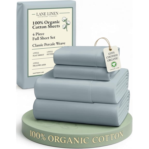 Full Size 100% Organic Cotton Percale Sheet Set Deep Pocket 4 Piece French Blue