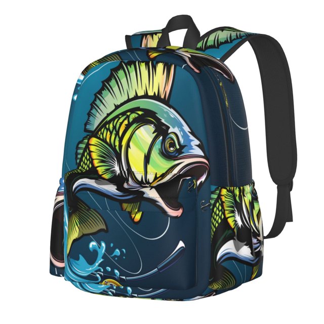 Disketp Largemouth Bass Fish Mochila Escolar de Gran Capacidad y Peso Ligero, Mochila de Viaje Ideal para Escuela, Trabajo y Uso Diario, Cómoda y con Estilo