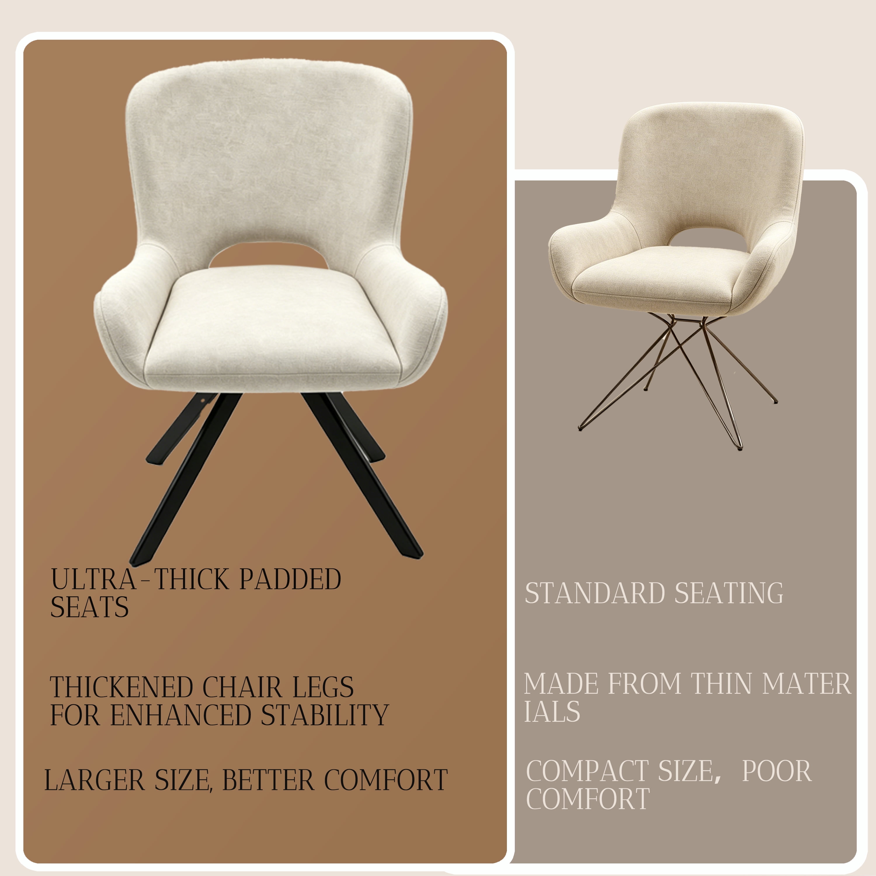 Dining Chairs Set of 2, Fabric Upholstered with X-Frame Metal Legs and Ergonomic Cutout Backrest, Modern Chairs for Kitchen and Office, Beige