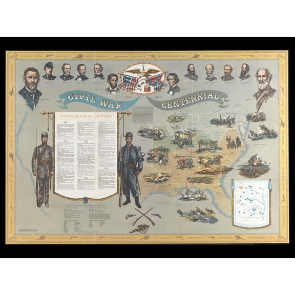 Newman 1960 Pictorial USA Civil War Map Figures Extra Large XL Wall Art Poster Print