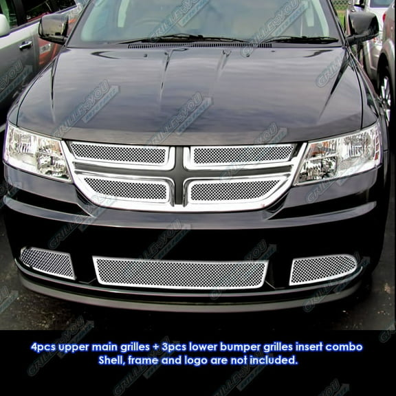 APS Compatible with Dodge Journey 2011-2019 SE Model Only Main Upper Lower Bumper Stainless Steel Chrome Mesh Front Grill Grille Insert Combo D71086T