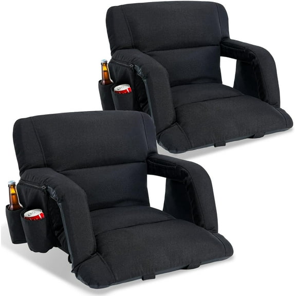 FICISOG 2 Pack Stadium Seats with Back Support Wide 25 inch Stadium Seats for Bleachers Portable Bleacher Chair with 6 Reclining Positions, Armrests for Outdoor Sport Events