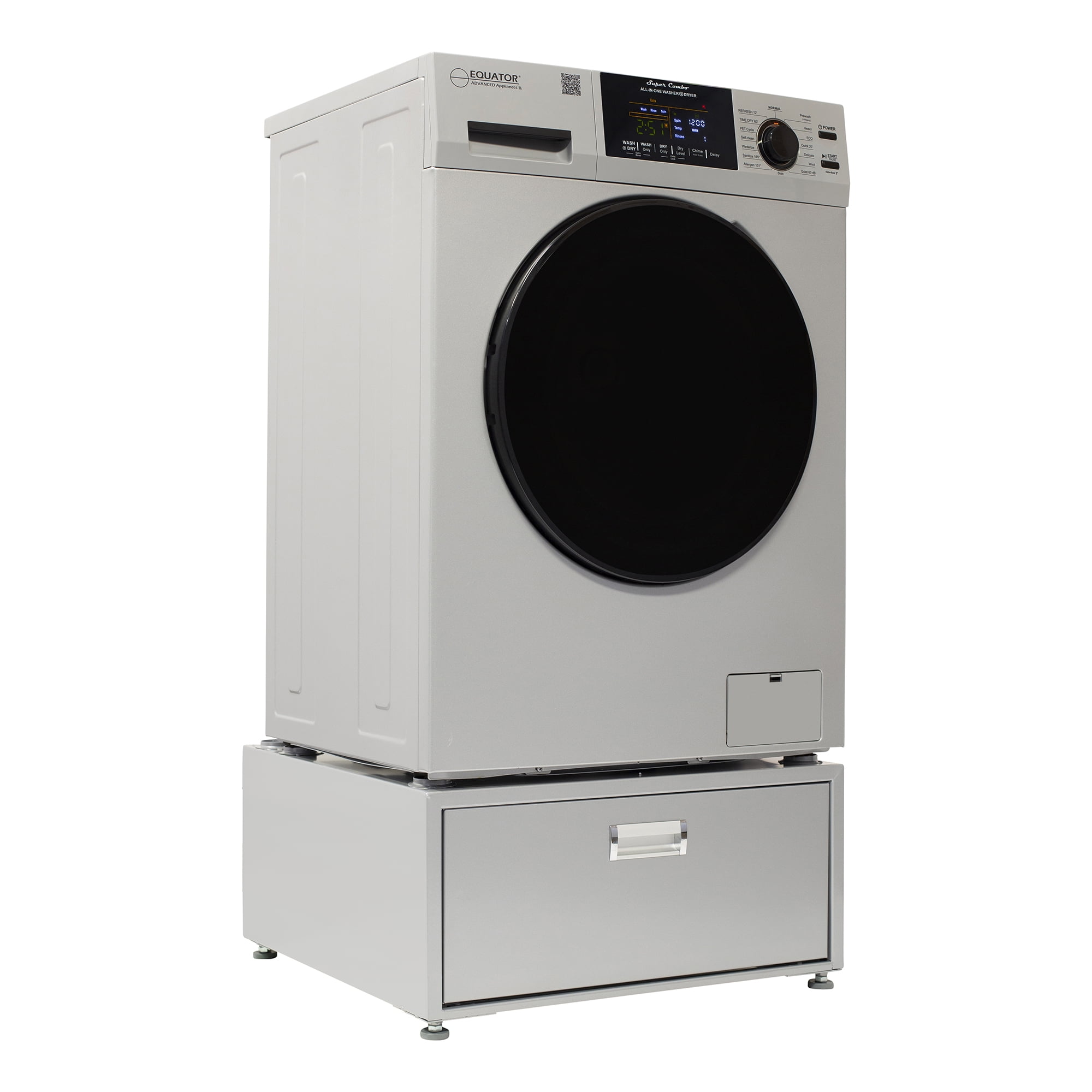 Equator All-in-One Washer Dryer VENTED-DRY 30% FASTER than Condense 15lb 110V with pedestal, Adjustable legs and Sanitize Cycle