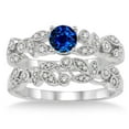 thumbnail image 2 of 1.25 Carat Sapphire And Diamond Moissanite Antique Flower Bridal Set On 10K White Gold, 2 of 3