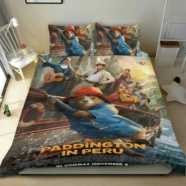 Paddington Conjunto de sábanas temático, trío de piezas, cómodo y amigable con la piel, diseño único, regalo de decoración para el hogar para familiares, amigos y fans,135X200cm