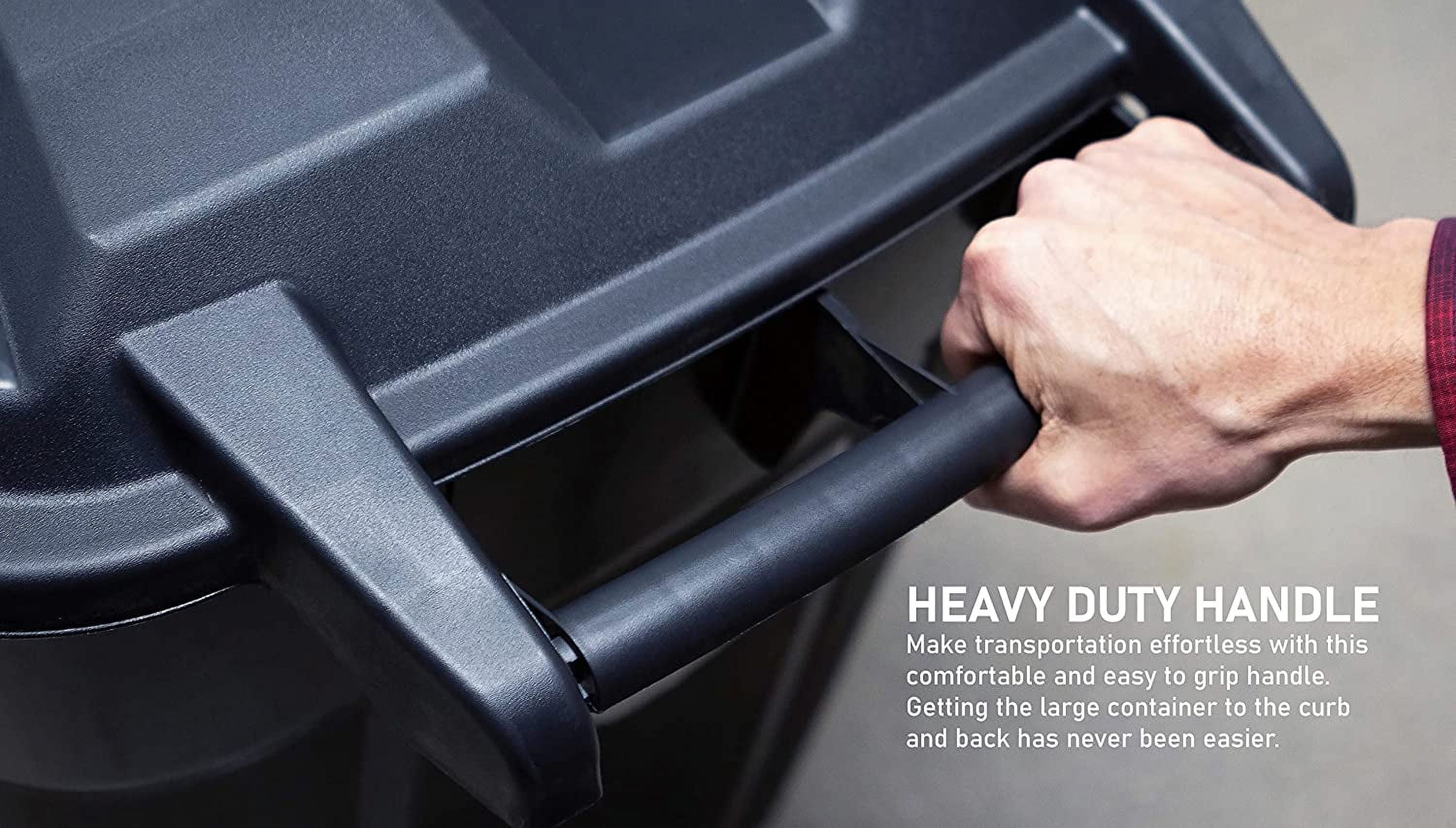 32 Gallon Wheeled Outdoor Garbage Can with Attached Snap Lock Lid and Heavy-Duty Handles, Black, Heavy-Duty Construction, Perfect Backyard, Deck, or Garage Trash Can, 2 Pack