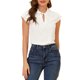 thumbnail image 5 of Blusa de Manga Corta Allegra K para Mujeres con Cuello de Muñeca con Perlas y Cuello Atado, Tops Casual, Blanca L, 5 of 6